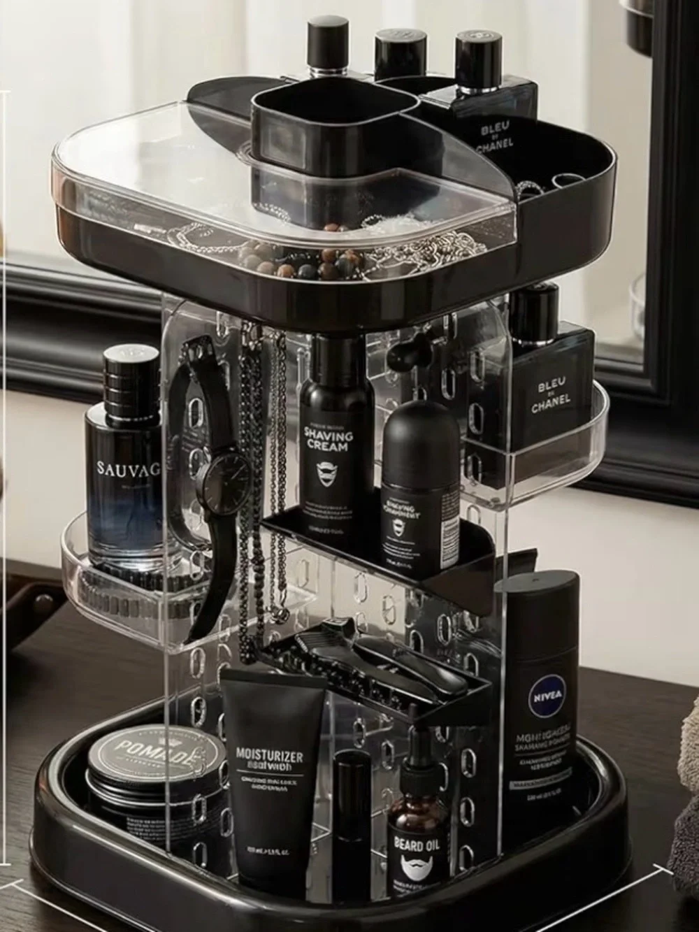 Rotating Cosmetic Organizer - Black & Clear Makeup Storage 081